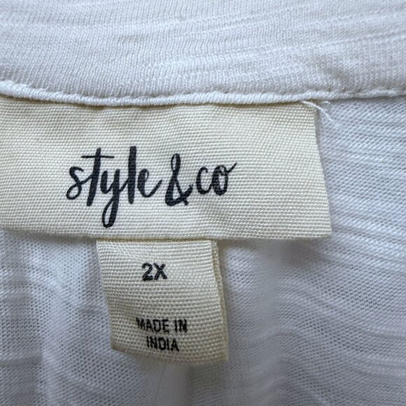 Style & Co.Boho Top Plus Size 2X Tunic Tee Cream Brown Embroidery Women Boho NWT - Picture 5 of 11